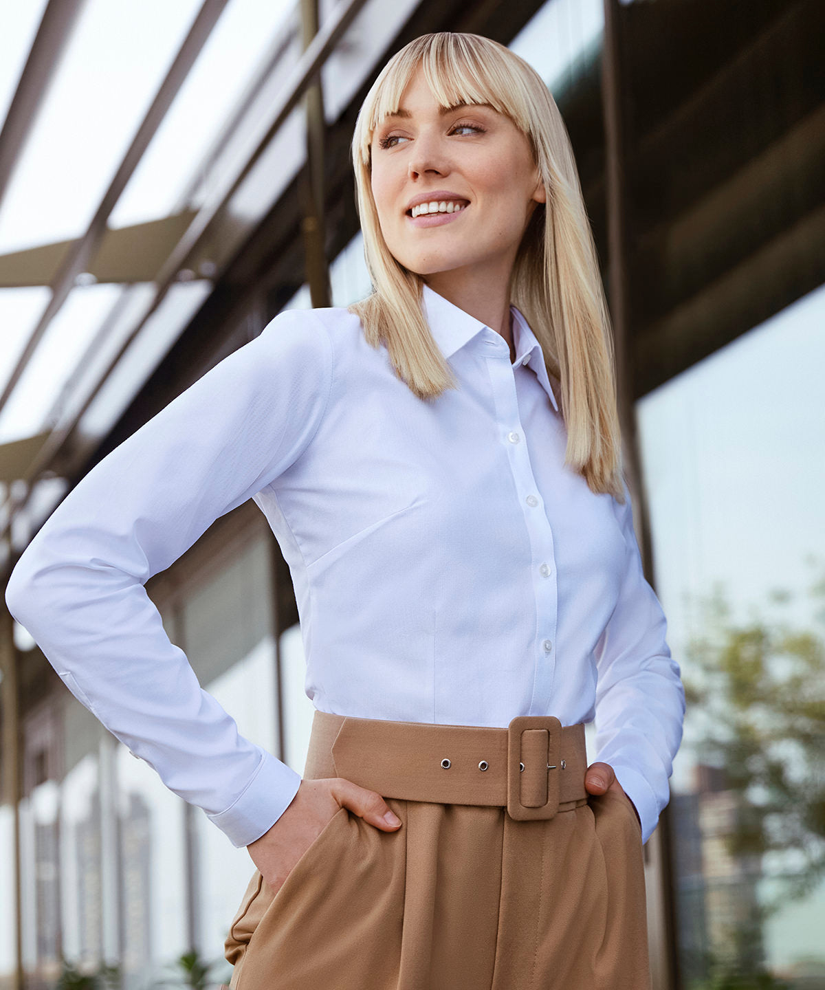 J962F Women's long sleeve herringbone shirt