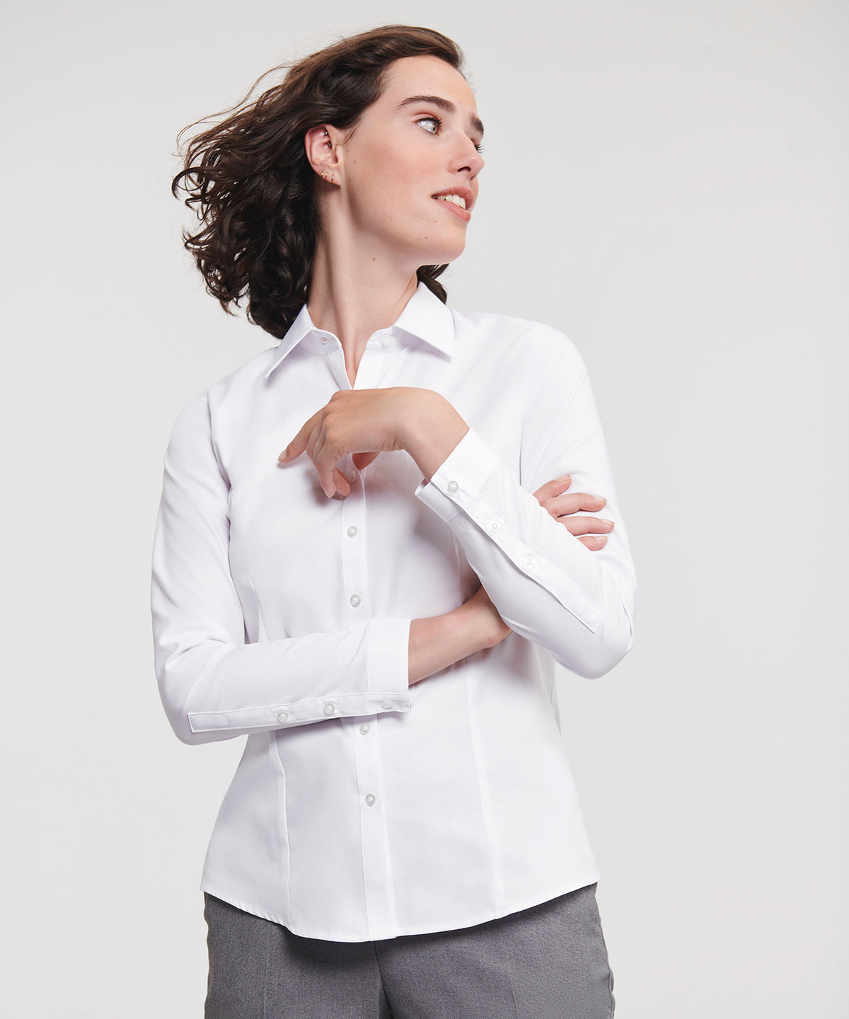 J962F Women's long sleeve herringbone shirt