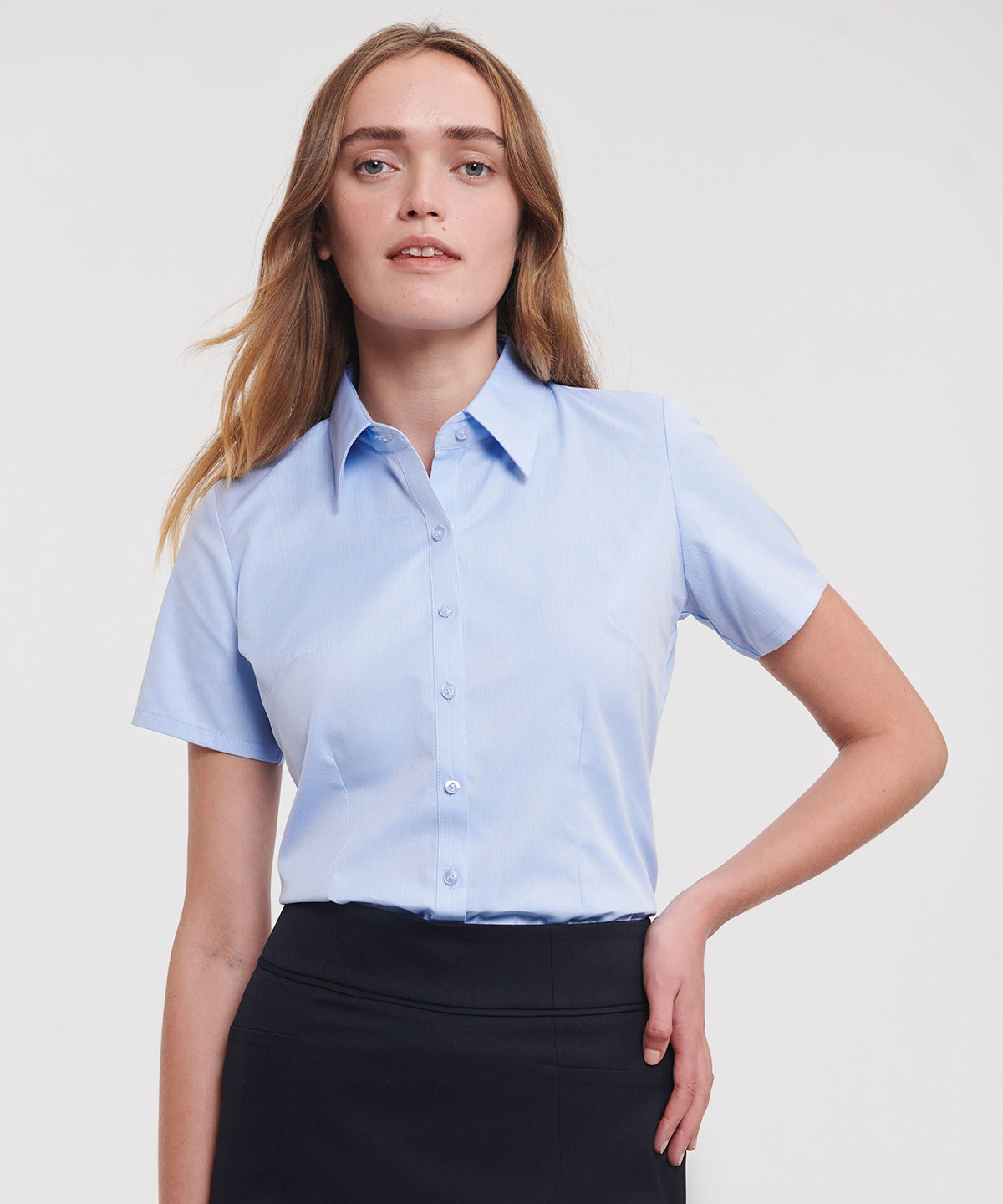 J963F Women's short sleeve herringbone shirt